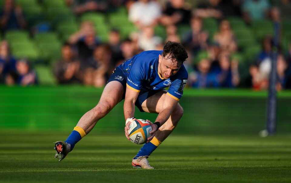 Hugo Keenan scores Leinster's second try against the Lions