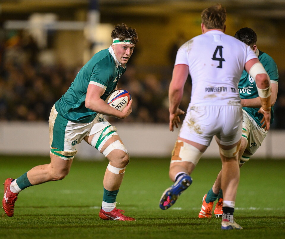 Joe Finn attacks for the Ireland Under-20s