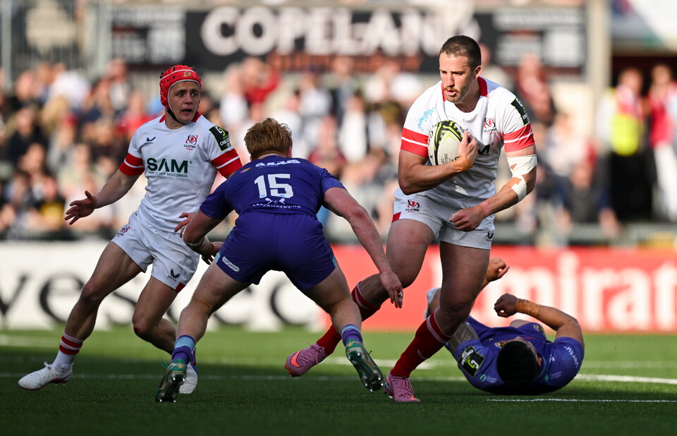 Stuart McCloskey takes on the Exeter defence