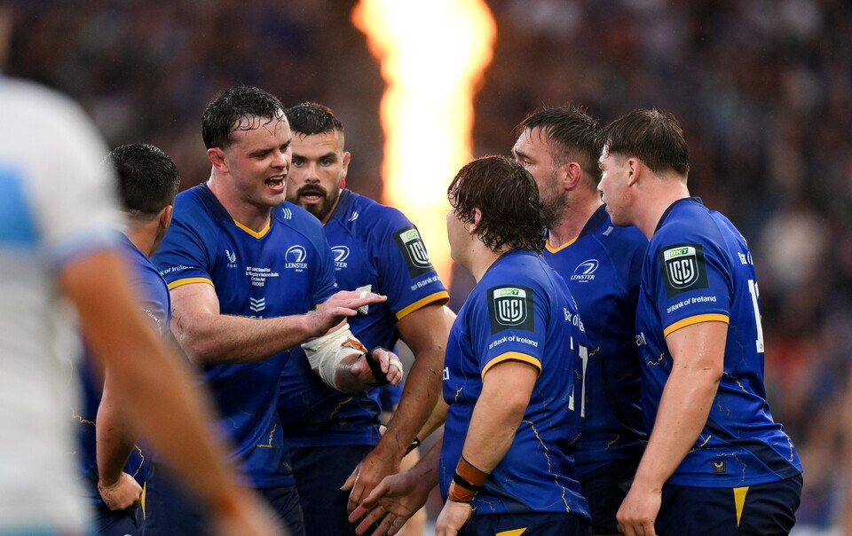 James Ryan talks to his Leinster team-mates