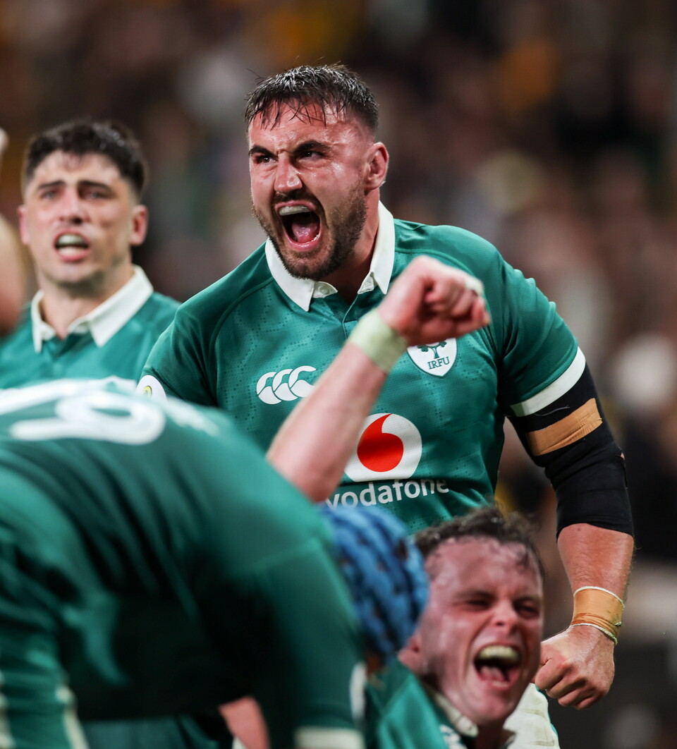 Rónan Kelleher celebrates Ireland's fifth try