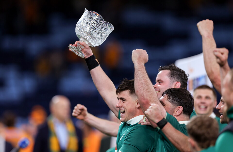 Ireland captain Dan Sheehan with the Lansdowne Cup