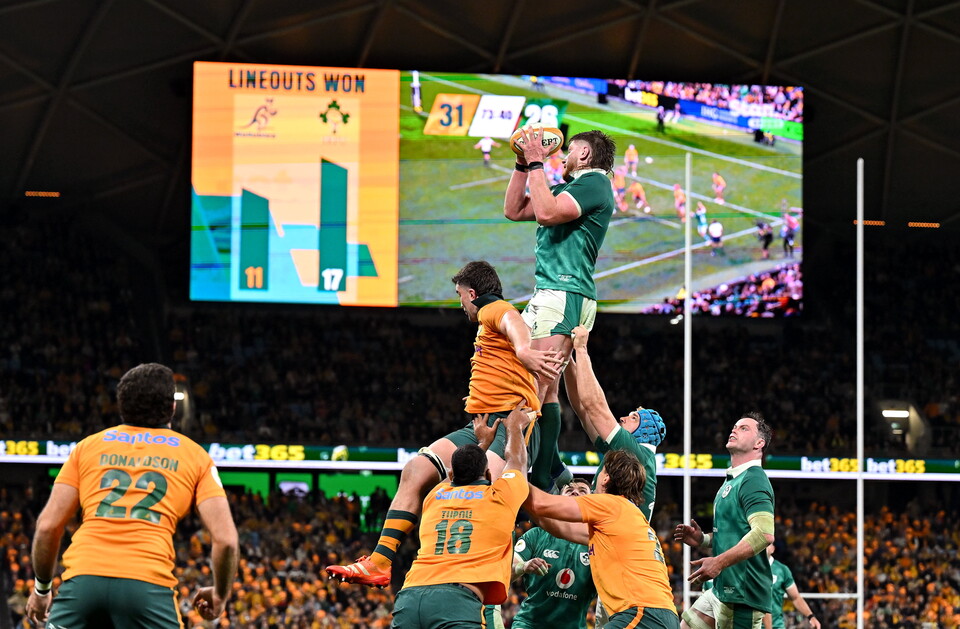 Joe McCarthy wins a lineout for Ireland