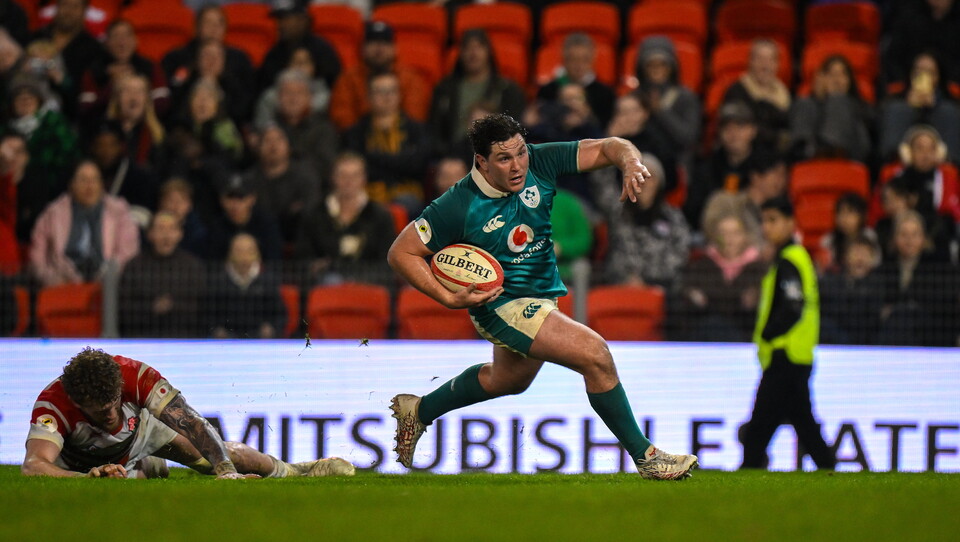 Tom Stewart runs in Ireland's final try