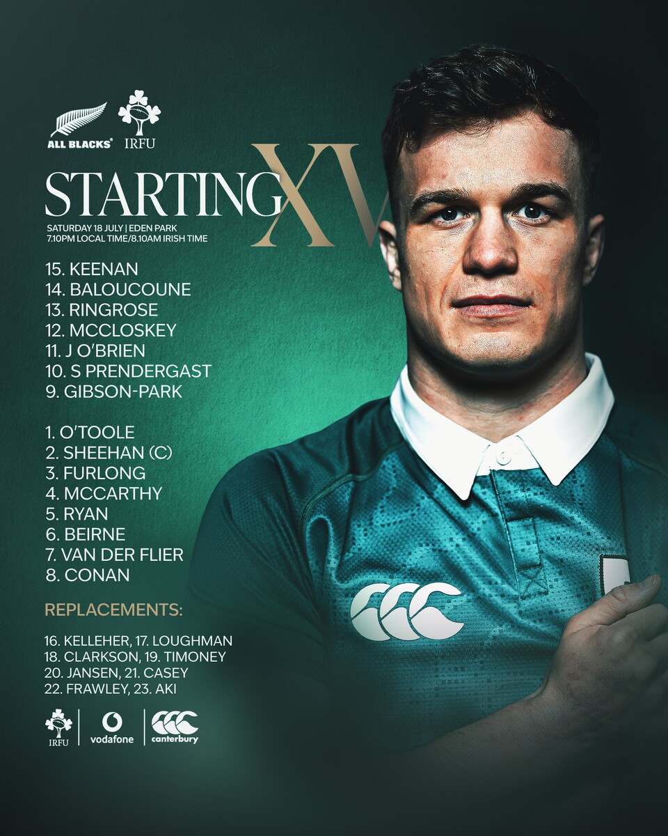 Ireland team to play New Zealand