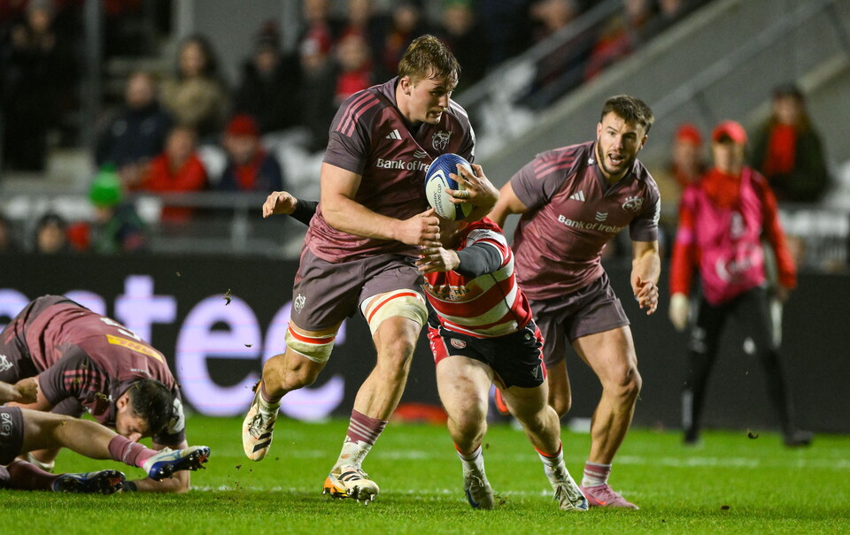 Gavin Coombes drives forward against Gloucester