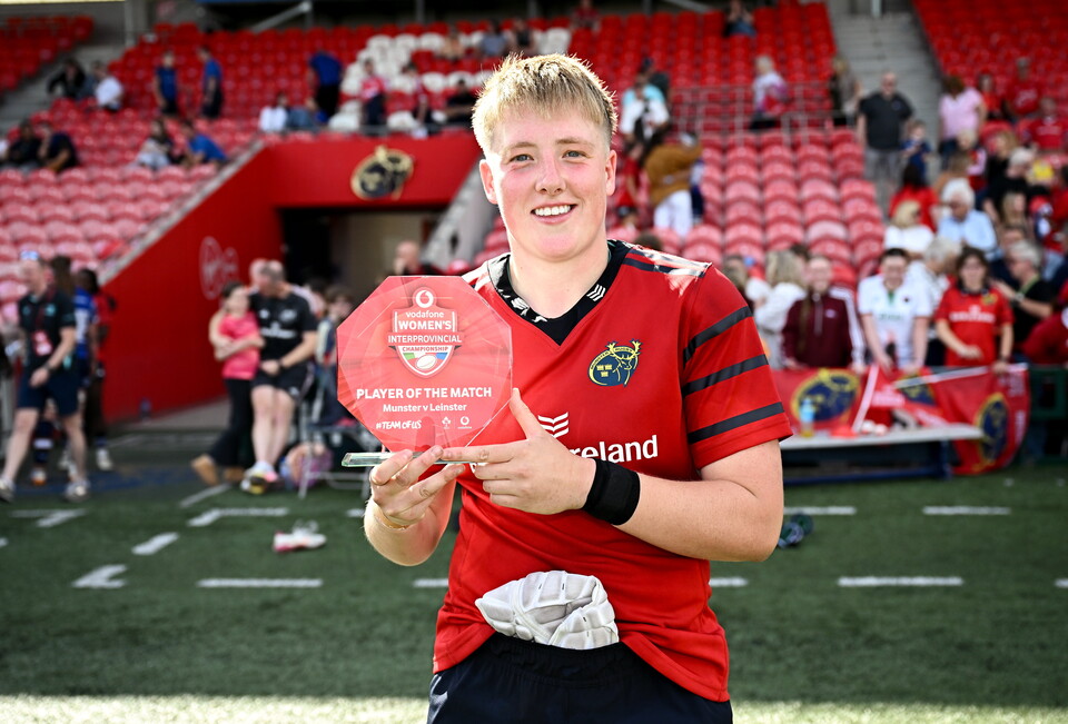 Beth Buttimer with her Vodafone player-of-the-match award