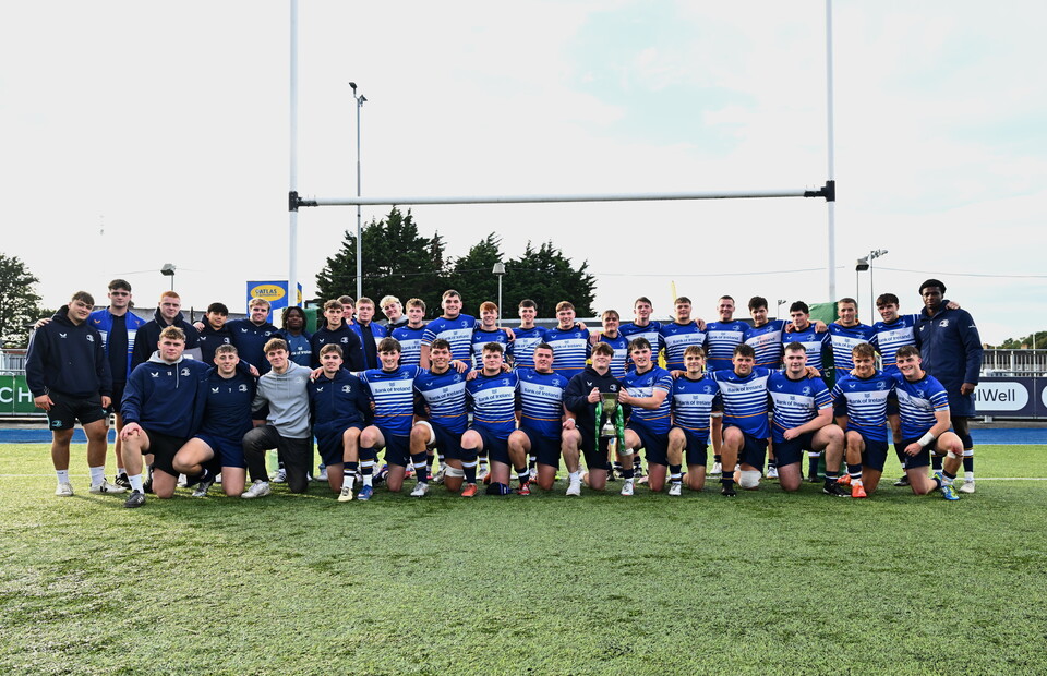 The Leinster U-19 squad with the Barney McGonigle Trophy