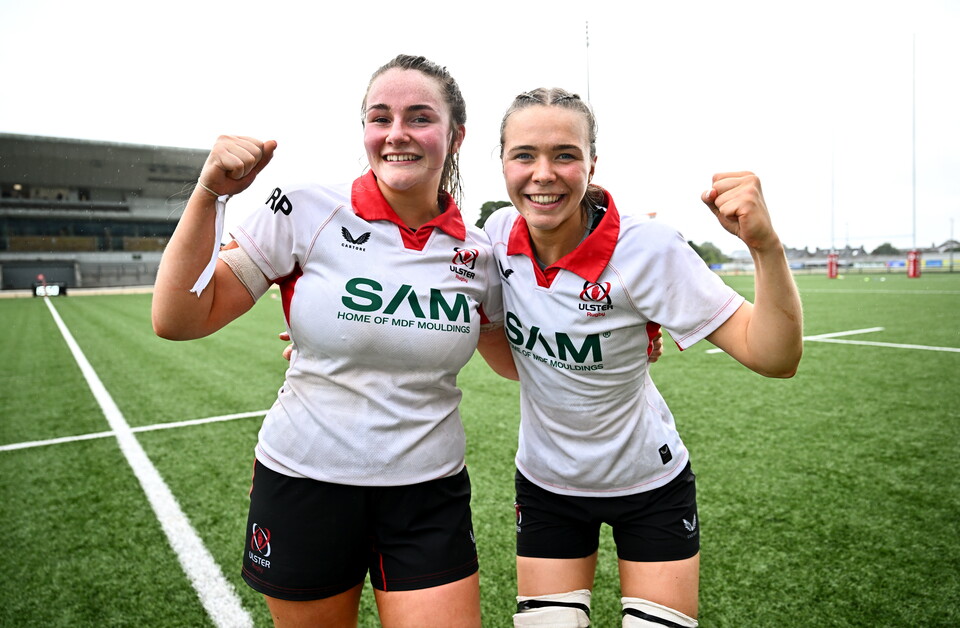 Ulster forwards Moya Hill and Rebecca Beacom show their delight at winning