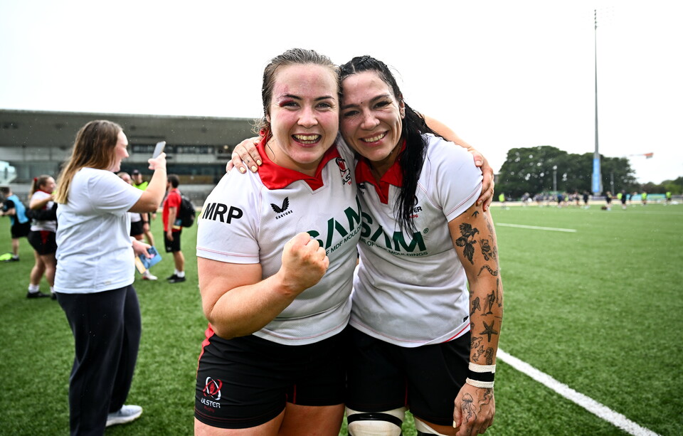 Ulster's Siobhán Sheerin and Stacey Sloan after the final whistle in Galway