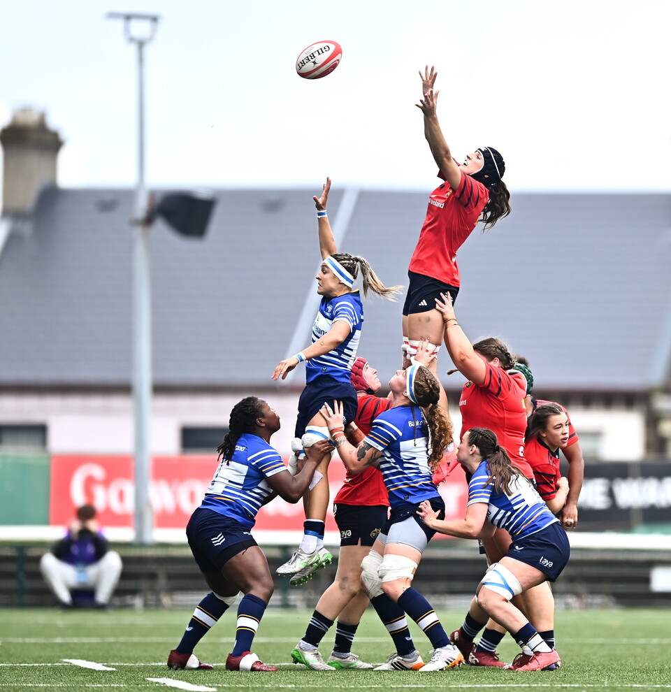 Aoibhe O'Flynn rises highest to claim a lineout for Munster