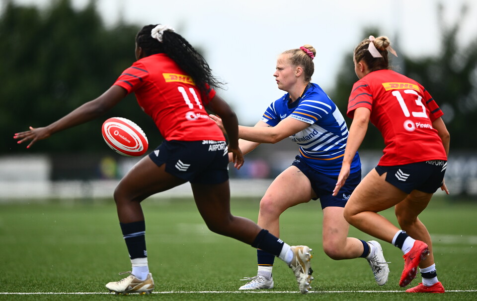 Leinster's Dannah O'Brien throws a pass during the 2026 Interprovincial final