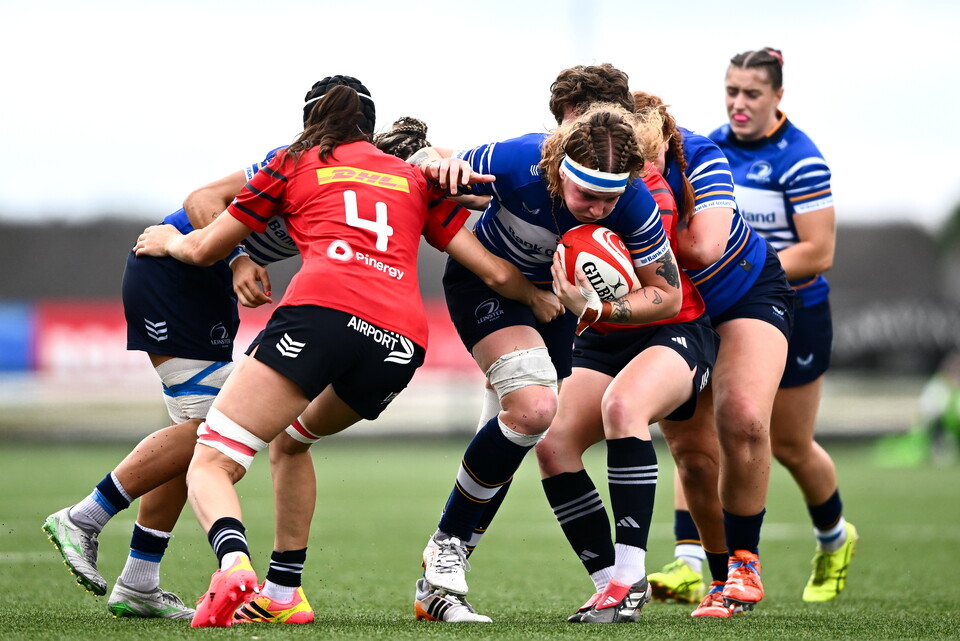 Leinster lock Ruth Campbell takes on the Munster defence