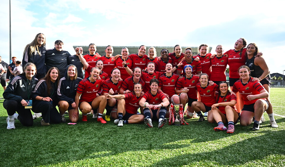 The Munster players celebrate with the Interprovincial trophy