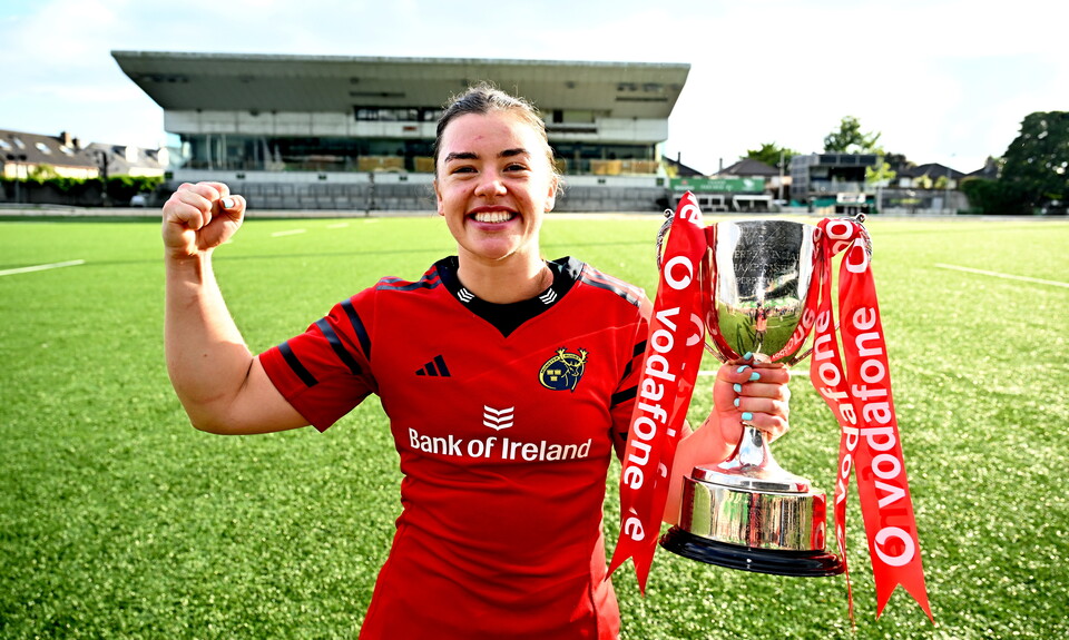 Munster captain Maeve Óg O'Leary with the Interprovincial trophy