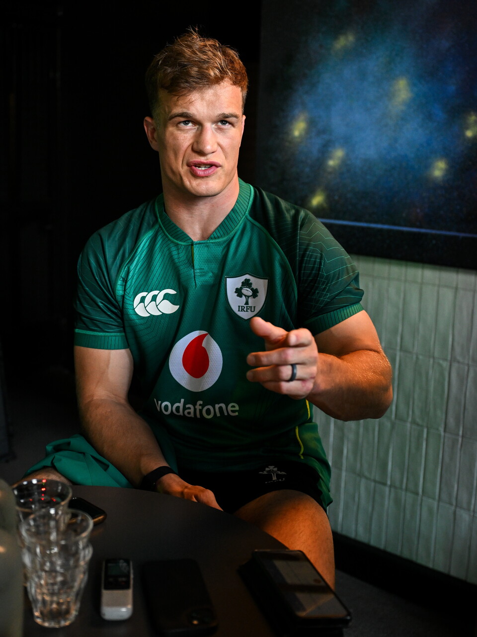 Josh van der Flier speaks to the media at the Ireland kit launch