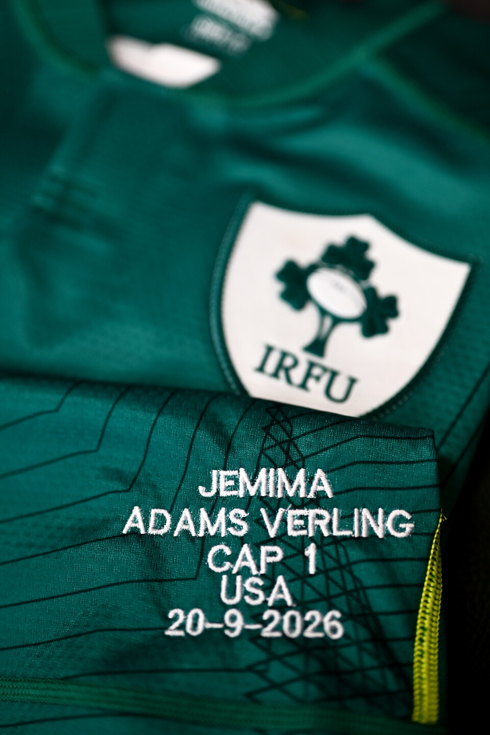 A close-up view of Jemima Adams Verling's first Ireland jersey