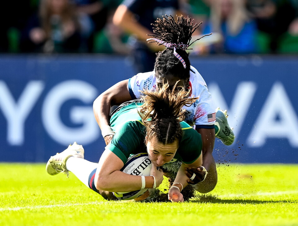 Eve Higgins touches down for Ireland against the USA