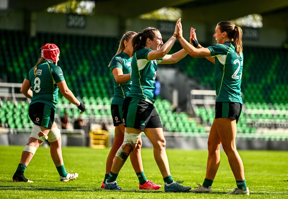 Eve Higgins celebrates with Anna McGann