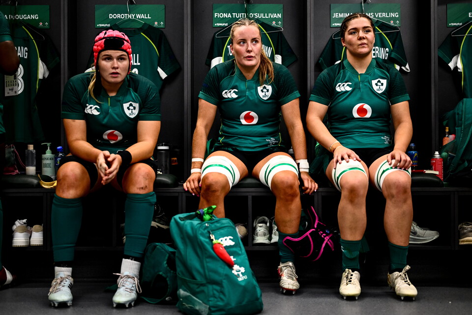 Dorothy Wall and Fiona Tuite-O'Sullivan with Test newcomer Jemima Adams Verling