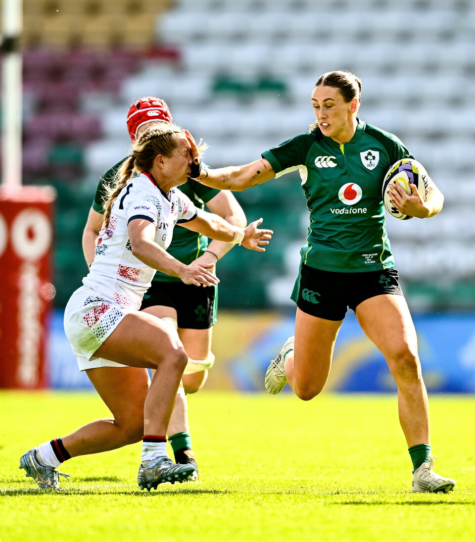 Anna McGann on the attack for Ireland against the USA
