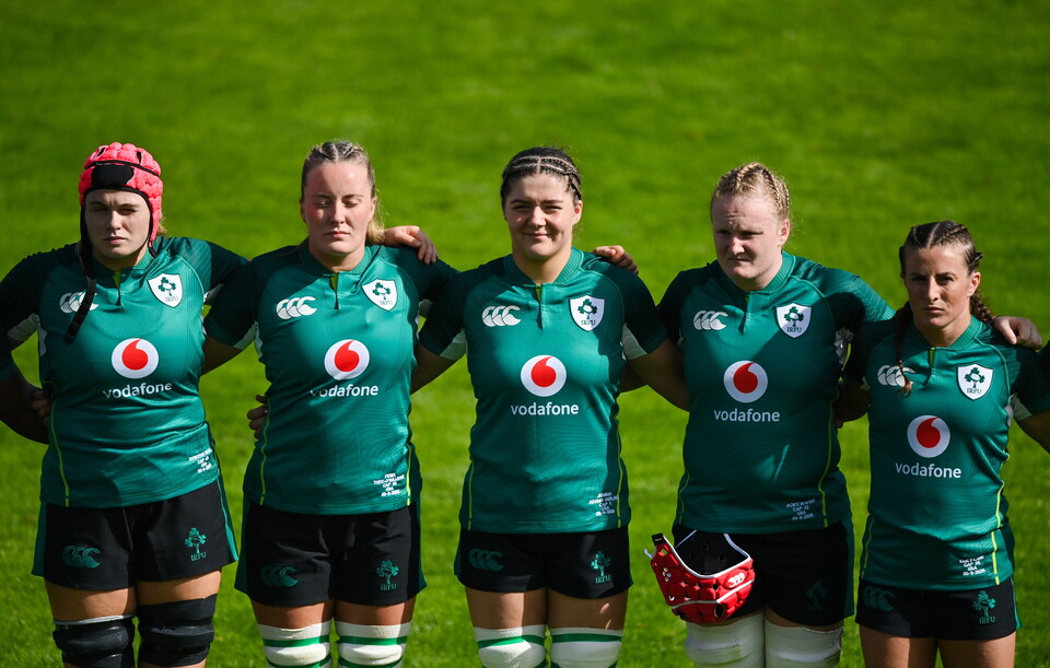 The Ireland players line up in Tallaght