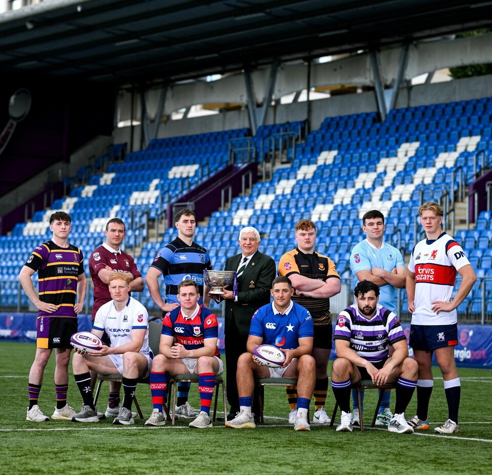 IRFU President Tony O'Beirne with players from the Men's Divisions