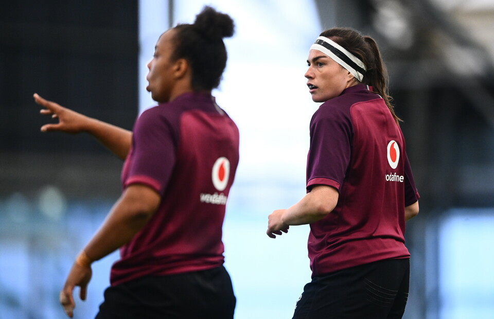 Grace Moore with Kate Jordan during an Ireland training session