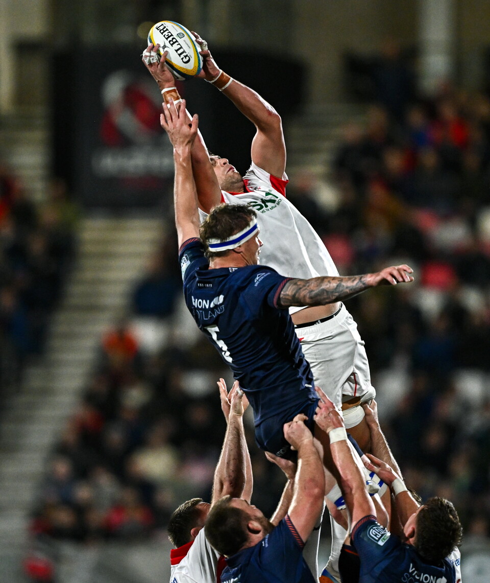Eli Snyman wins a lineout for Ulster