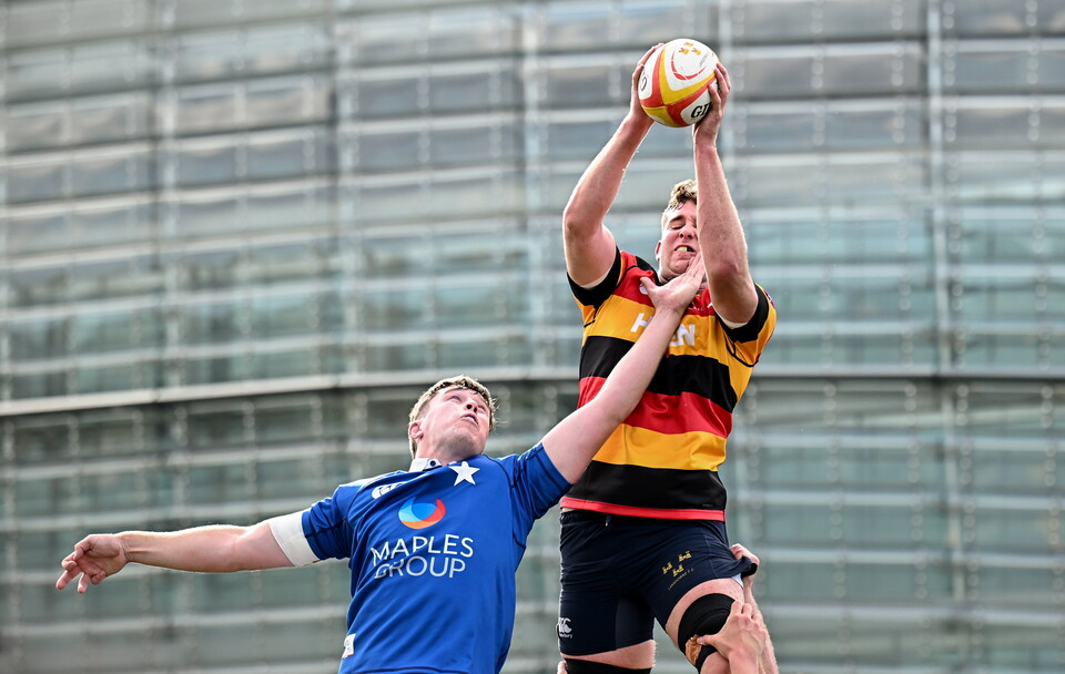 John Forde wins a lineout ball for Lansdowne