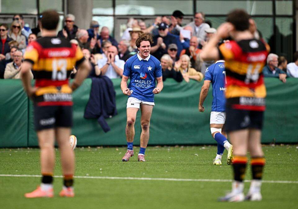 St. Mary's centre Myles Carey celebrates at the final whistle