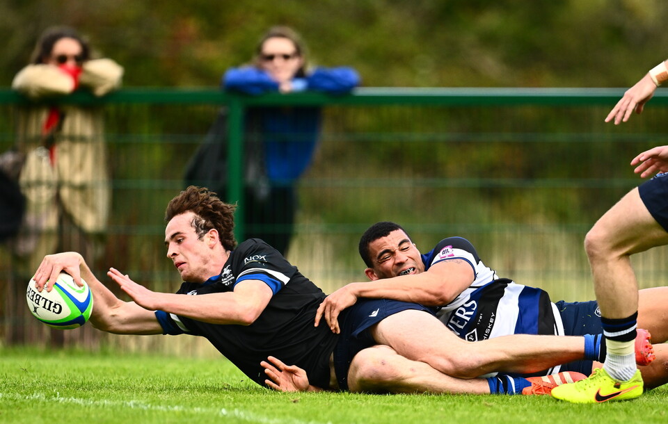 Aiden Vetjens reaches out to score for Galway Corinthians