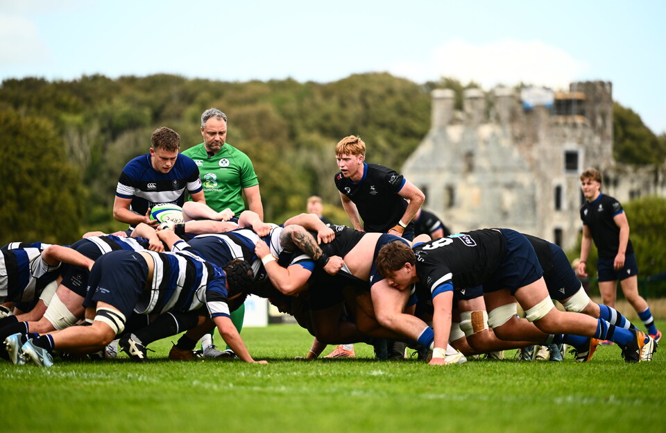 Scrum action from Galway Corinthians v Wanderers