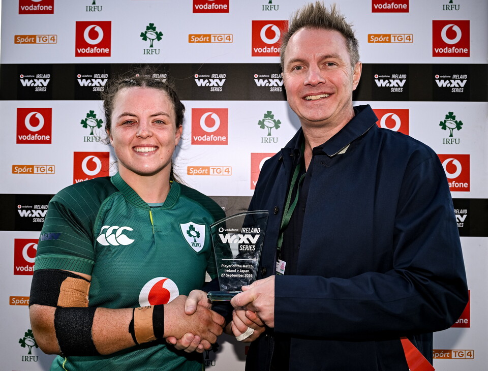 Brittany Hogan receives her Vodafone player-of-the-match award