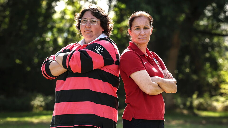 Lions Women head coach Jo Yapp with New Zealand's Whitney Hansen