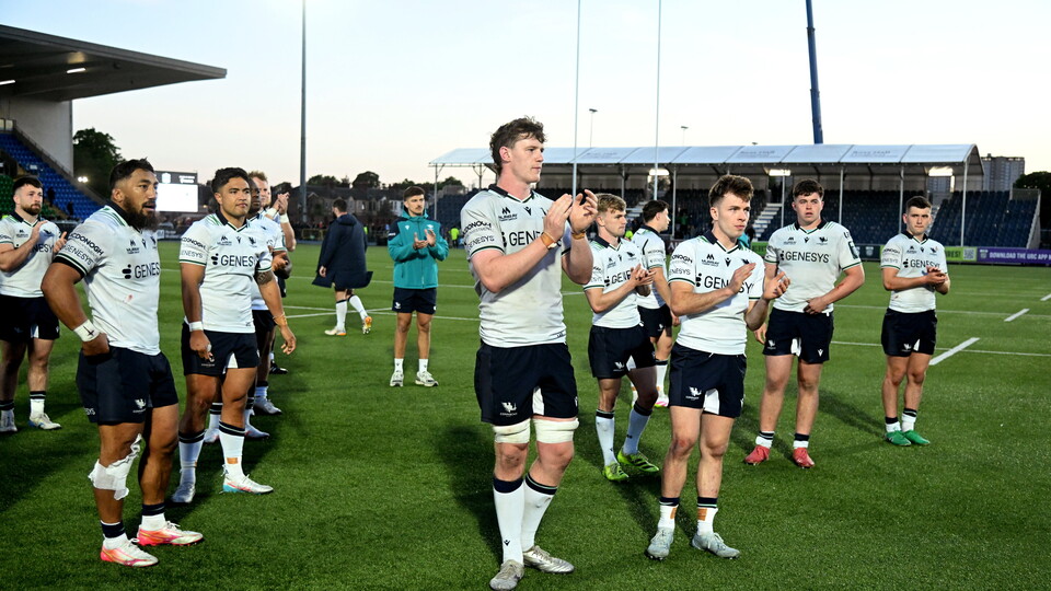 The Connacht players applaud the fans
