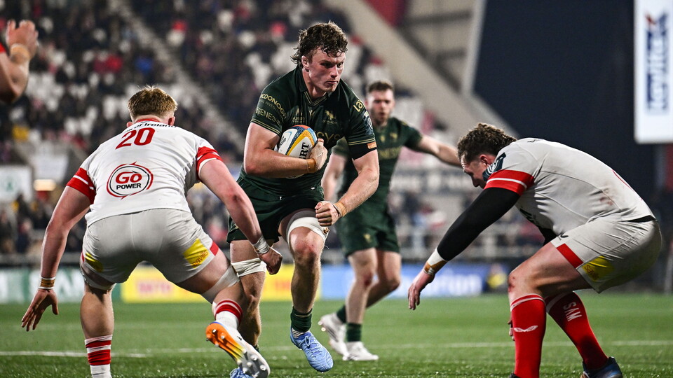 Cian Prendergast in action against Ulster