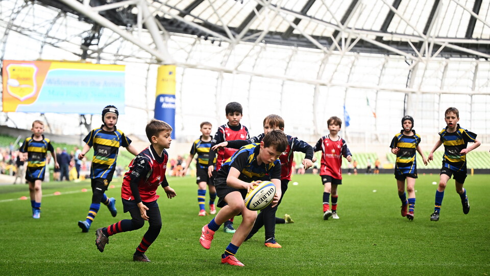 Mini Rugby players in Aviva Stadium