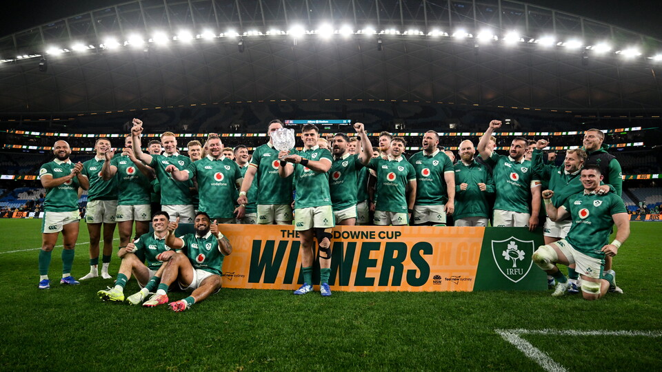 Dan Sheehan lifts the Lansdowne Cup for Ireland