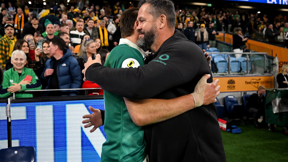 Head coach Andy Farrell with Sam Prendergast
