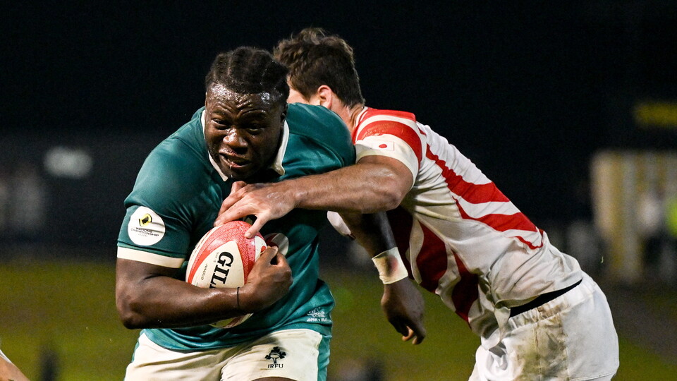 Debutant prop Sam Illo carries for Ireland
