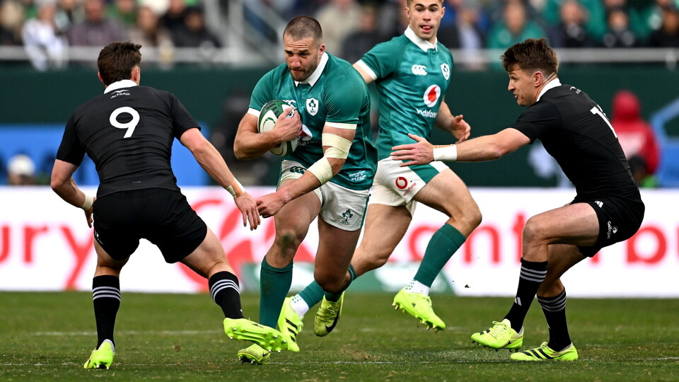 Stuart McCloskey powers forward against New Zealand