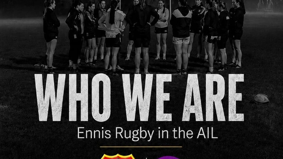 A graphic to promote a screening on Ennis Rugby on August 27th in Old Ground Hotel in Ennis