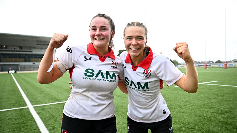 Ulster forwards Moya Hill and Rebecca Beacom celebrate
