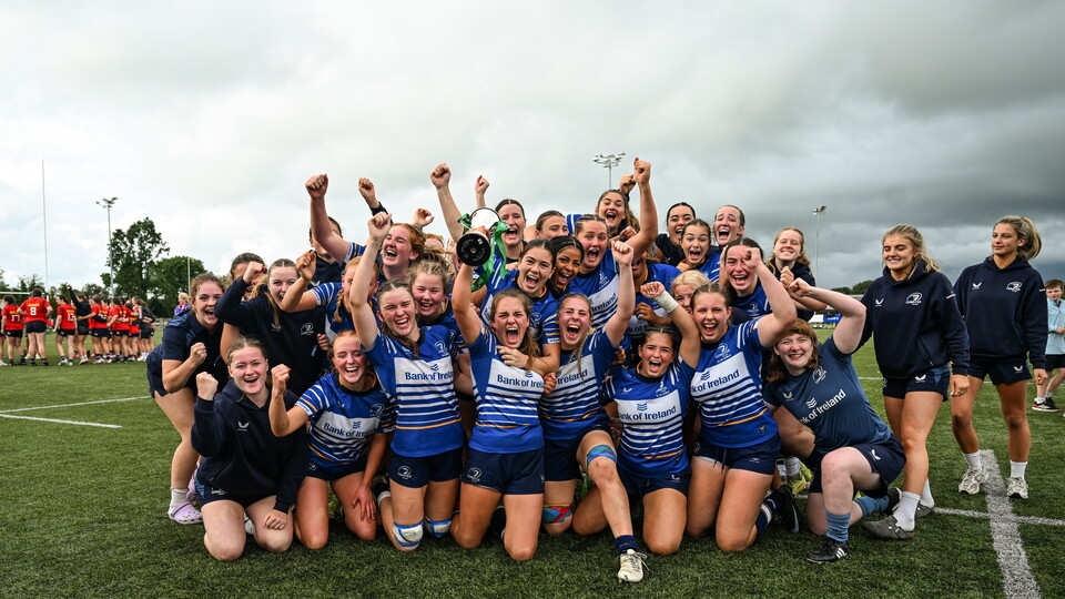 The Leinster U-18 Girls celebrate with the Interprovincial trophy
