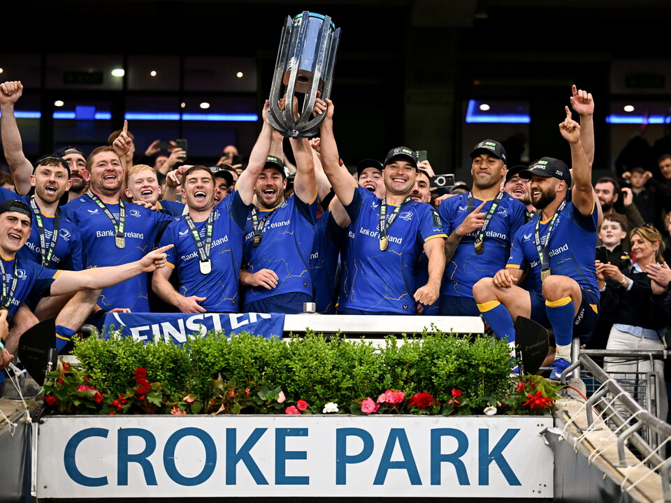 Leinster lift the URC trophy at Croke Park