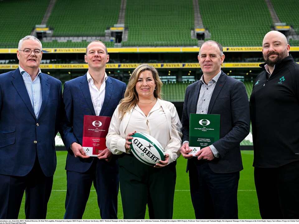 L-R - Dr Rod McLoughlin (IRFU) Prof Ian Kenny (University of Limerick), Caithriona Yeomans (IRFU), Professor Tom Comyns (Uni Limerick) and Colm Finnegan (IRFU)