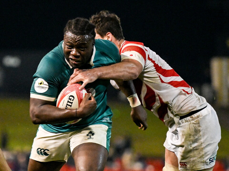 Debutant prop Sam Illo carries for Ireland