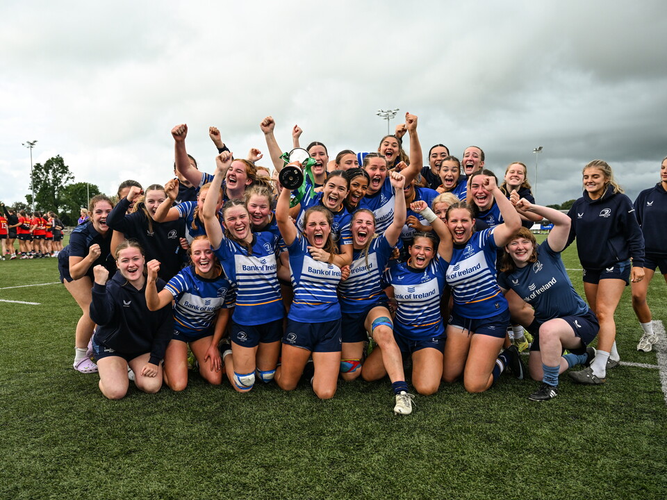 The Leinster U-18 Girls celebrate with the Interprovincial trophy