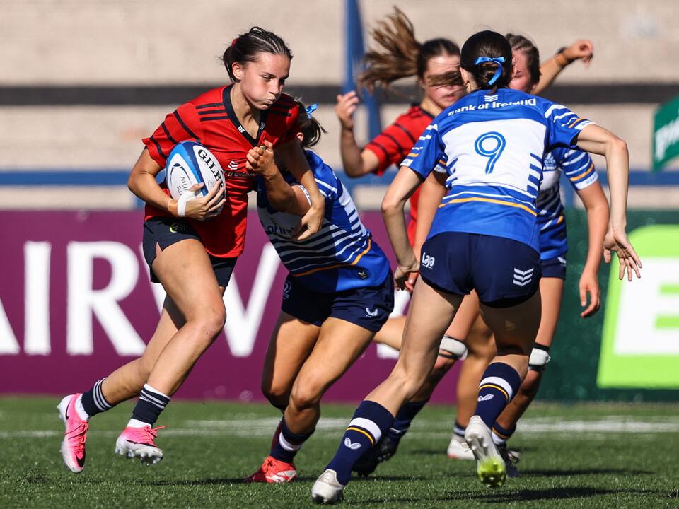 Munster U-18 out-half Eden Waters takes on the Leinster defence